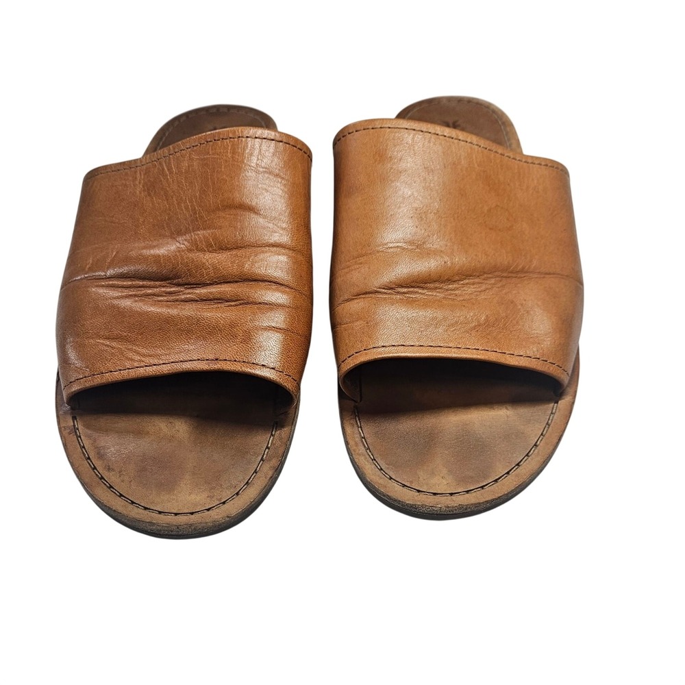 Frye Womens Leather Slide Sandals Camel Tan Flat Slip On Size 11W